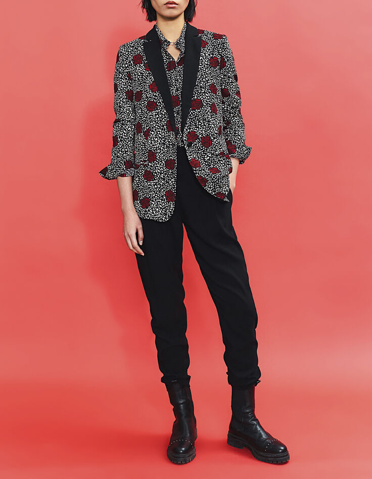 Veste crêpe recylé motif roses sur fond léopard femme-4
