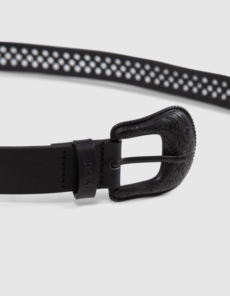 Damen-G&uuml;rtel aus schwarzem Leder mit &Ouml;sen-2