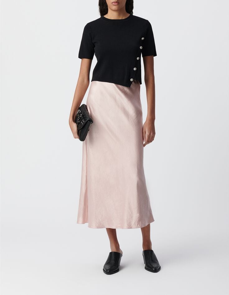 Jupe longue rose satin&eacute;e-1