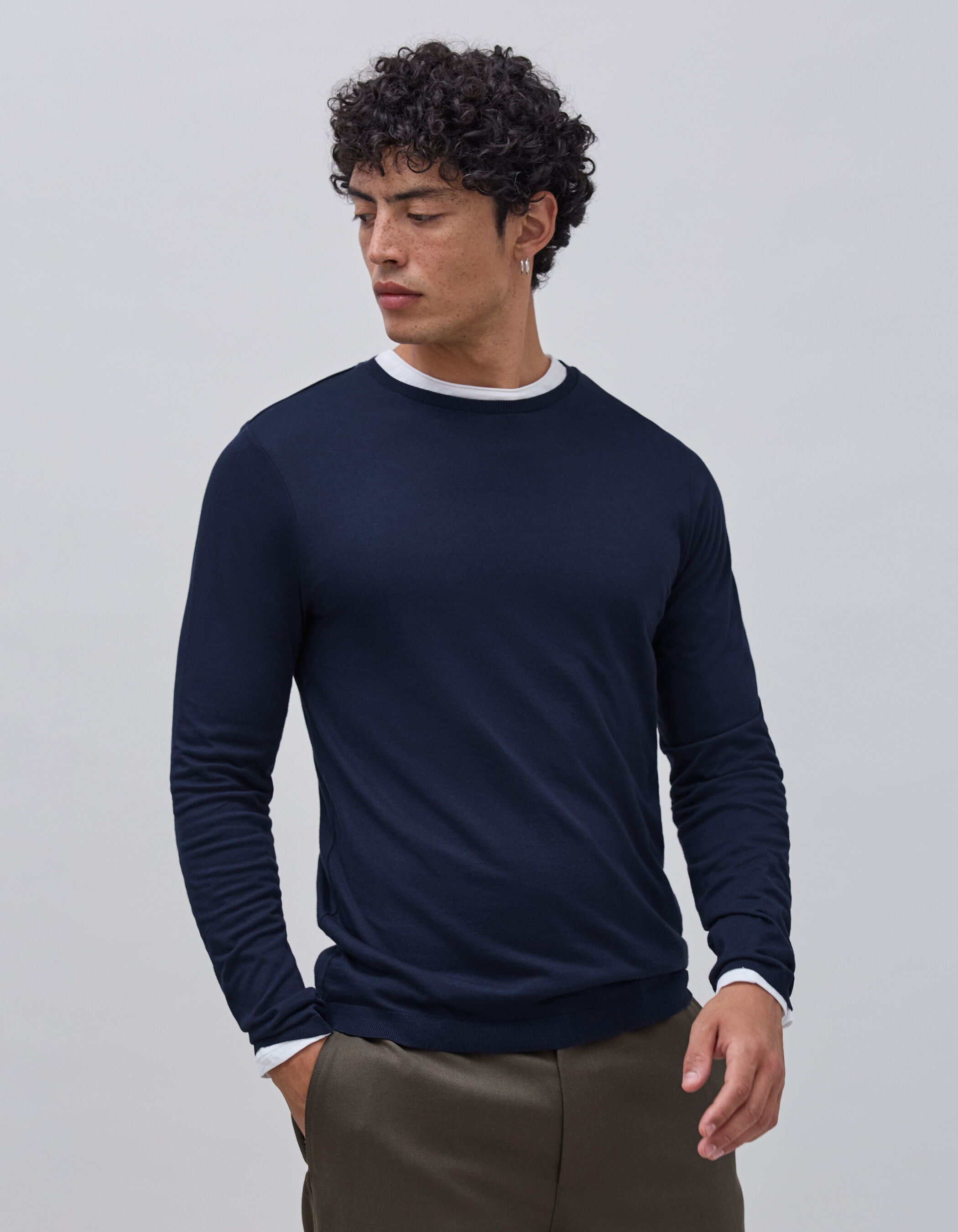 Marineblauw T shirt met lange mouwen Heren IKKS