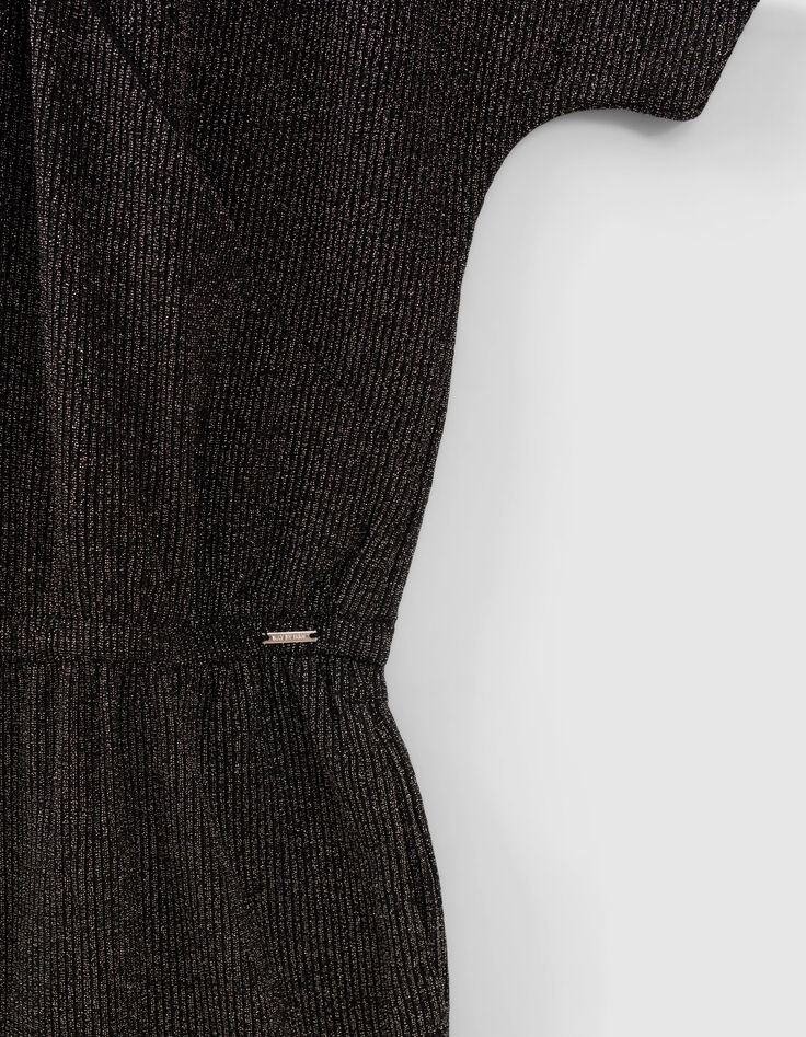 Langer, schwarzer M&auml;dchenrippoverall mit Glitzer-4