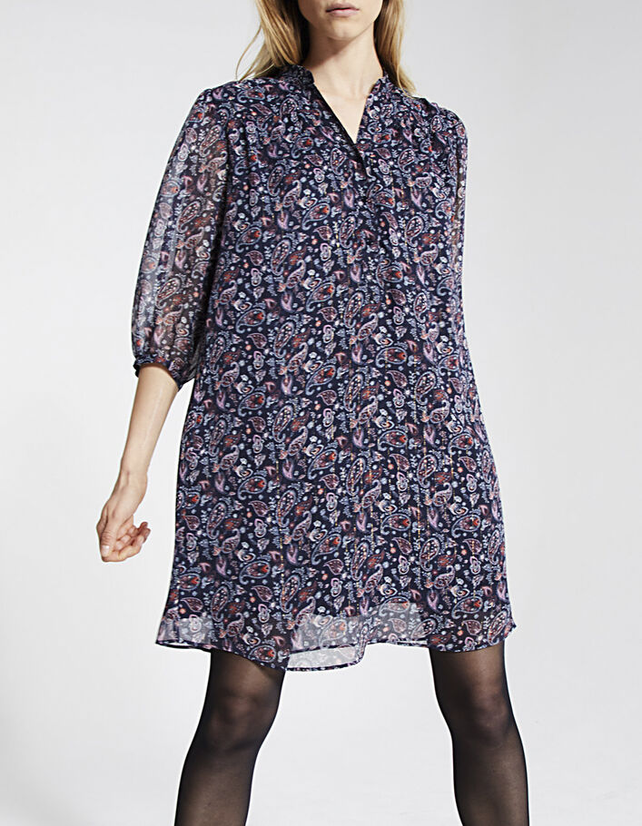 Metallic paisley-print voile straight dress-2