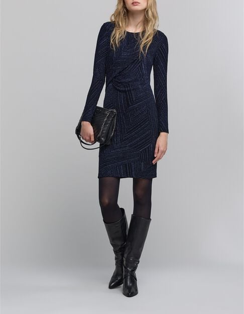 Robe marine maille métallisée drapée Femme Robe marine maille métallisée drapée Femme - IKKS