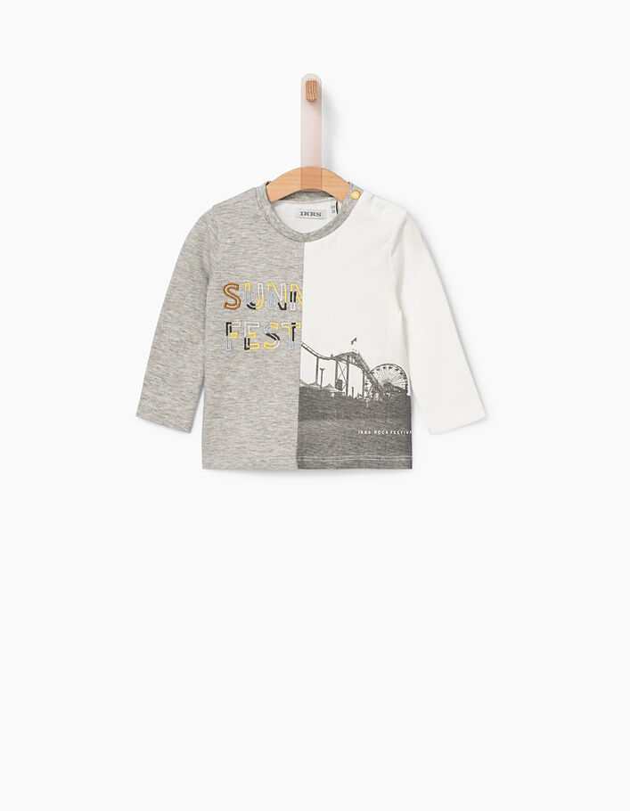Tee-shirt gris brodé et visuel roue bébé garçon  - IKKS