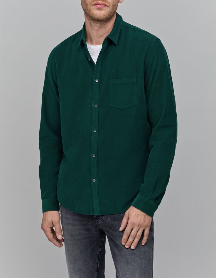 Chemise verte velours milleraies Homme-1
