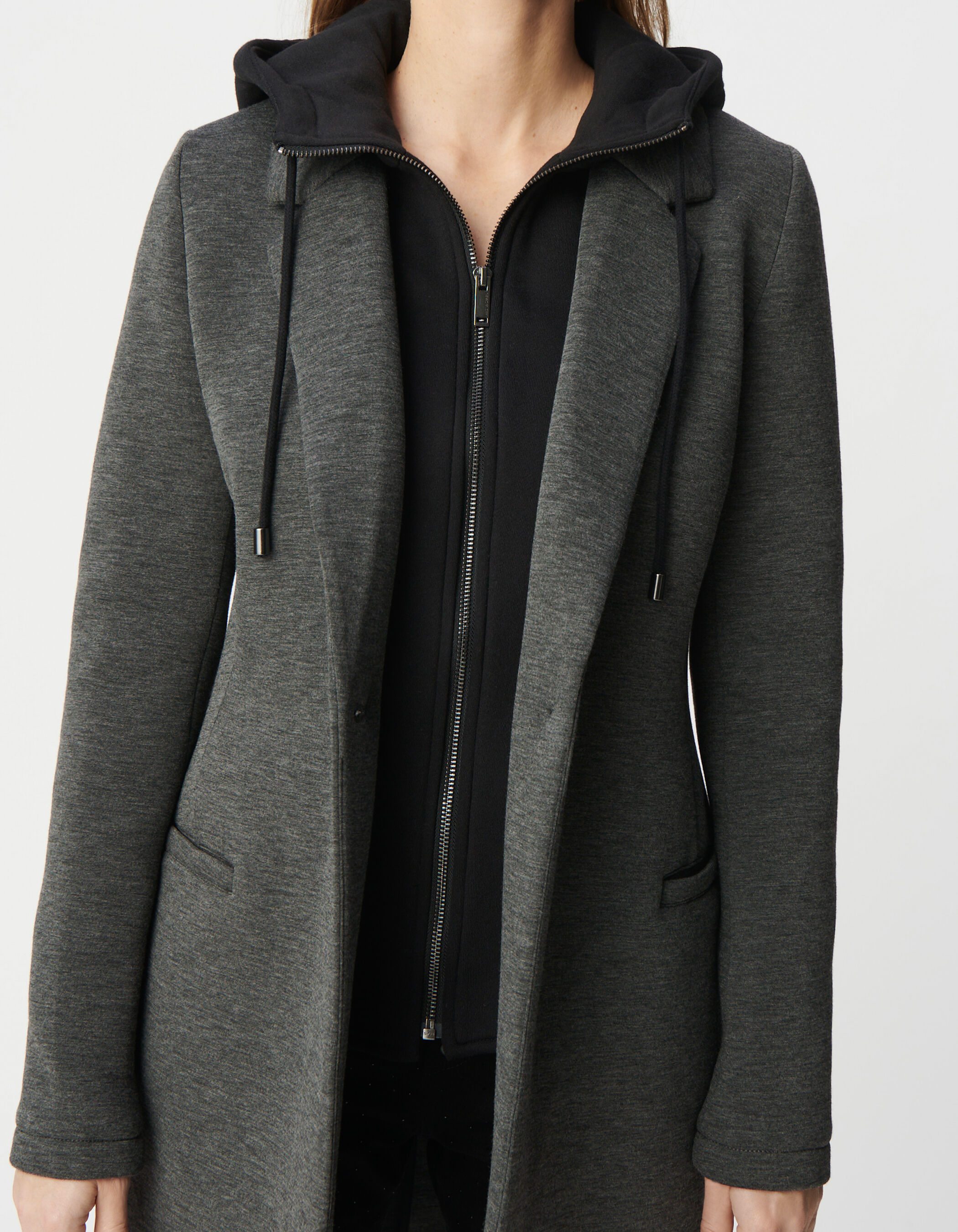 Women s neoprene mid length coat with removable hood