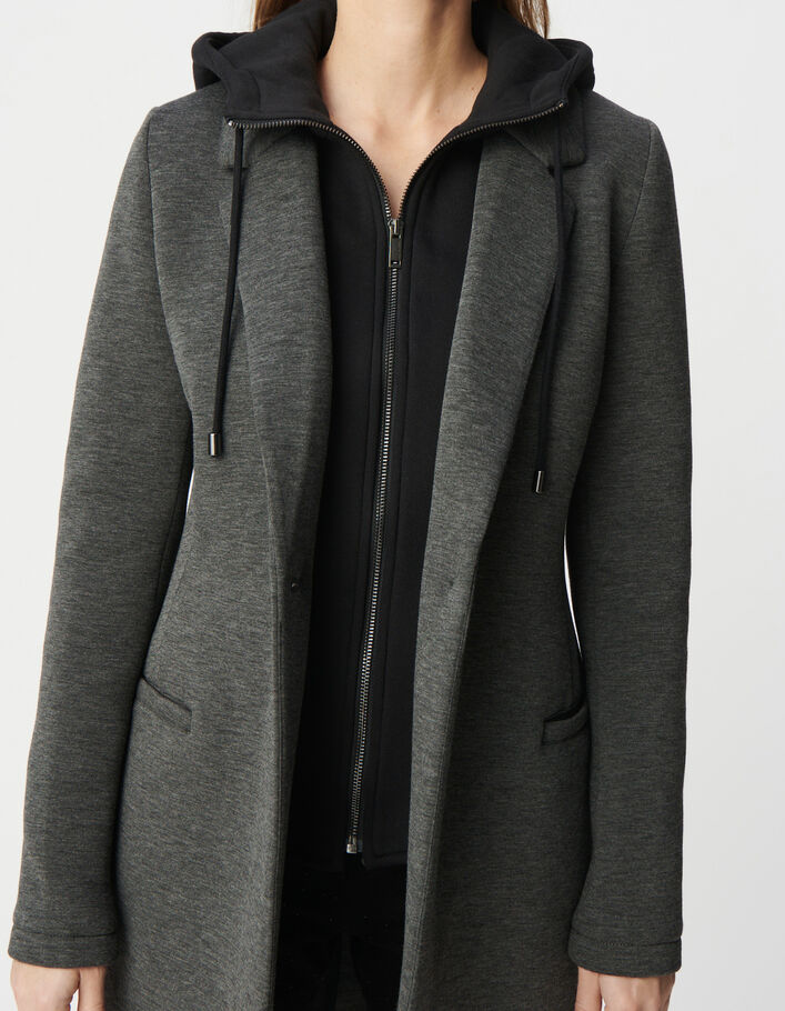 Manteau long en néoprène et capuche amovible femme