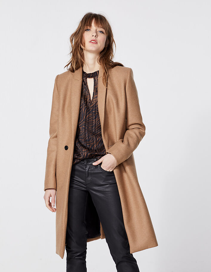 Women’s wrapover suit collar wool cloth mid-length coat - IKKS