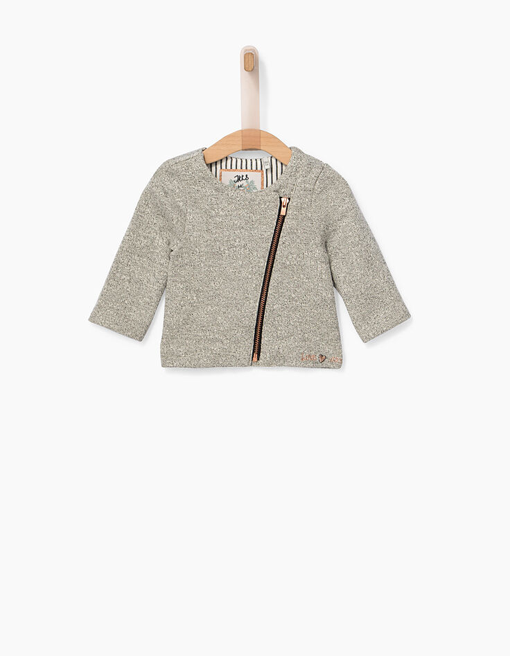 Mittelgrau melierte Baby-Strickjacke-4