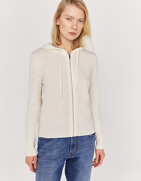 Women’s off-white chevron cashmere hooded cardigan