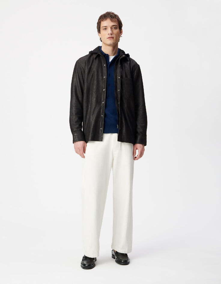 Sobrecamisa de cuero marr&oacute;n con capucha desmontable Hombre-2