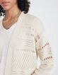 Ecrufarbene Damen-Strickjacke mit Punkten und Fransen-3