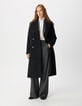 Manteau long noir effet poilu Femme-1