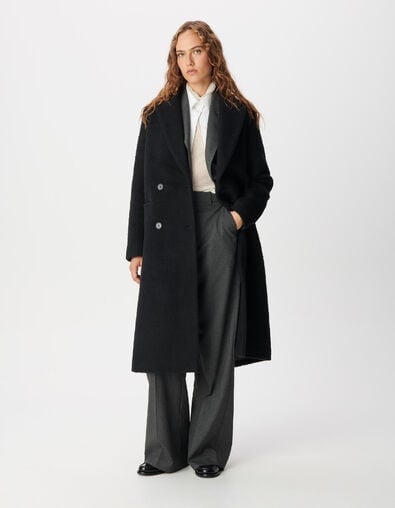 Manteau long noir effet poilu Femme - IKKS