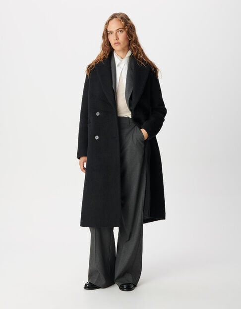 Manteau long noir effet poilu Femme - IKKS