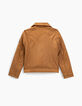 Camelbraune Mädchenbikerjacke aus Veloursleder-4