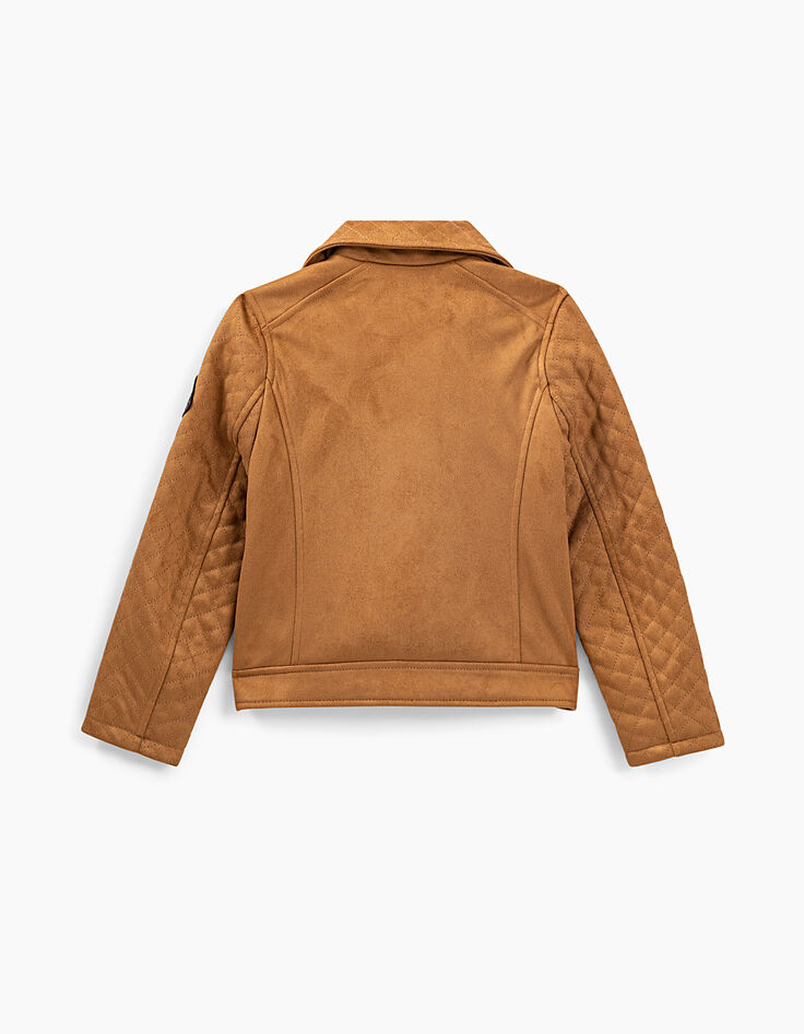 Camelbraune Mädchenbikerjacke aus Veloursleder-4