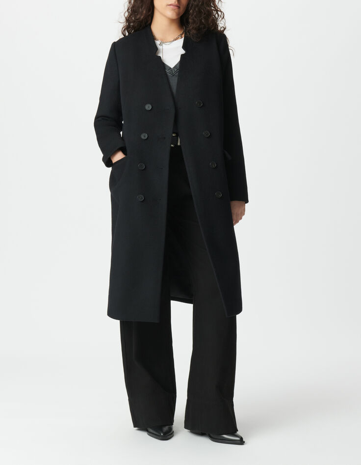 Manteau long noir parementure &agrave; capuche amovible Femme-2