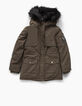Parka kaki à capuche avec doublure fourrée fille-1