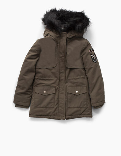 Parka kaki à capuche avec doublure fourrée fille - IKKS
