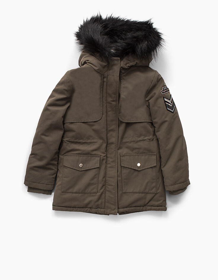 Parka kaki à capuche avec doublure fourrée fille-1
