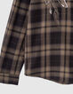 Khaki Damenbluse mit Karos und Perlenbesatz-3
