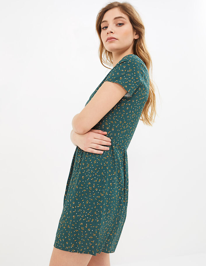Granitgrüne Kleid mit kleinen Blättern I.Code - I.CODE