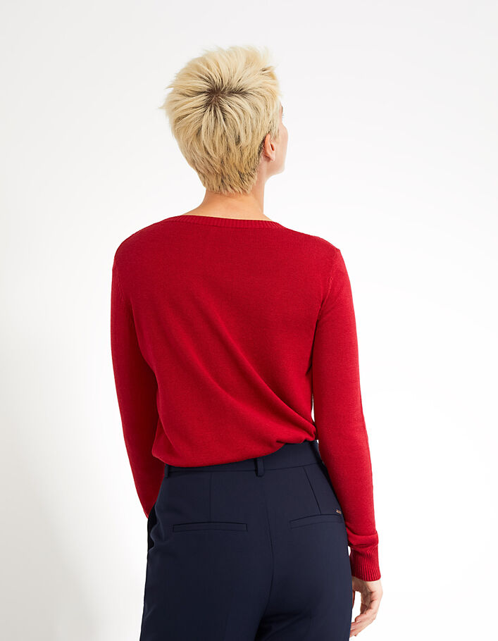 Pull rouge profond tricot fin ajouré I.Code - IKKS
