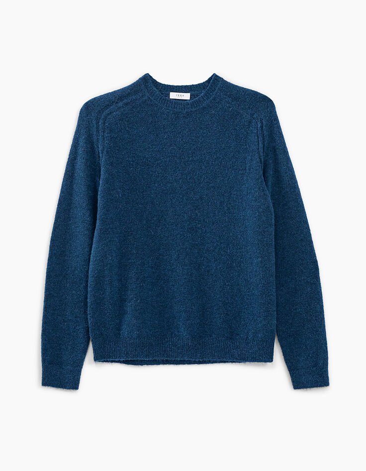 Pull bleu canard mousseux à col rond Homme-1