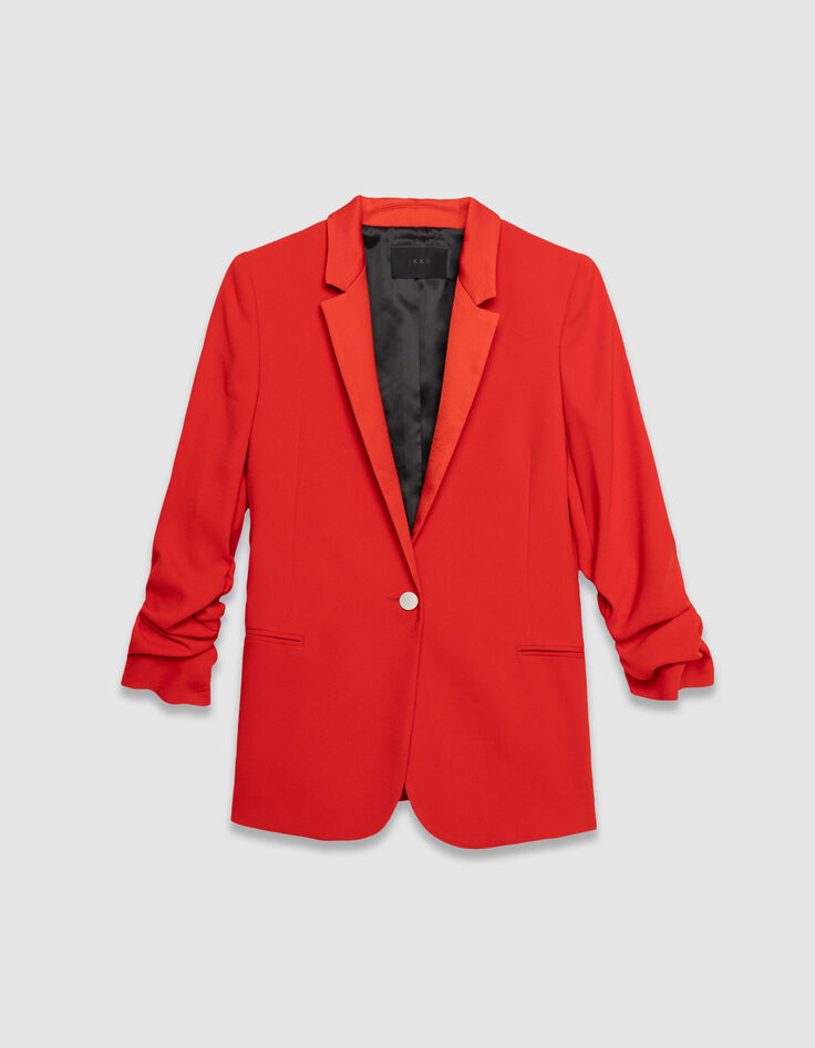 Women’s red suit jacket with gathered sleeves-5