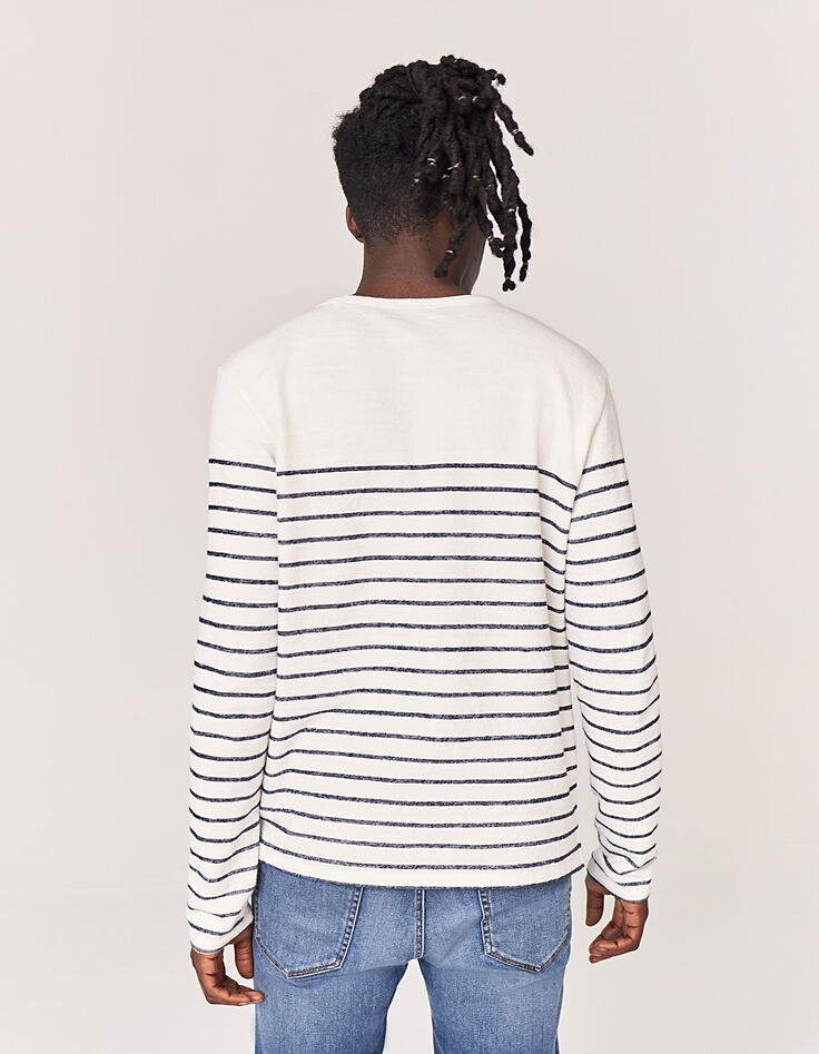 Off White Herrenmatrosenshirt mit blauen Streifen-3