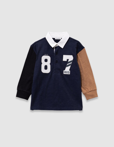Polo marine, camel et noir maxi chiffres col blanc garçon - IKKS