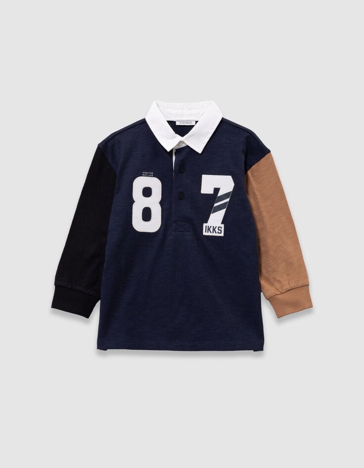 Polo marine, camel et noir maxi chiffres col blanc garçon-1