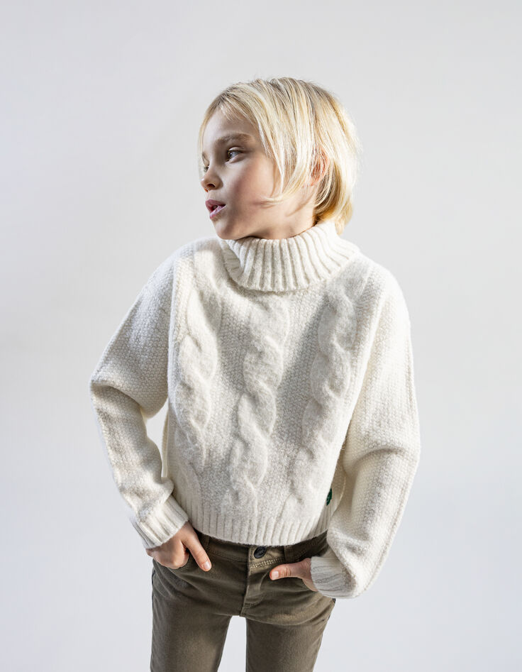 Jersey de punto de cuello alto crudo para niña-8