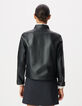Women's black leather jacket with stand-up collar-4