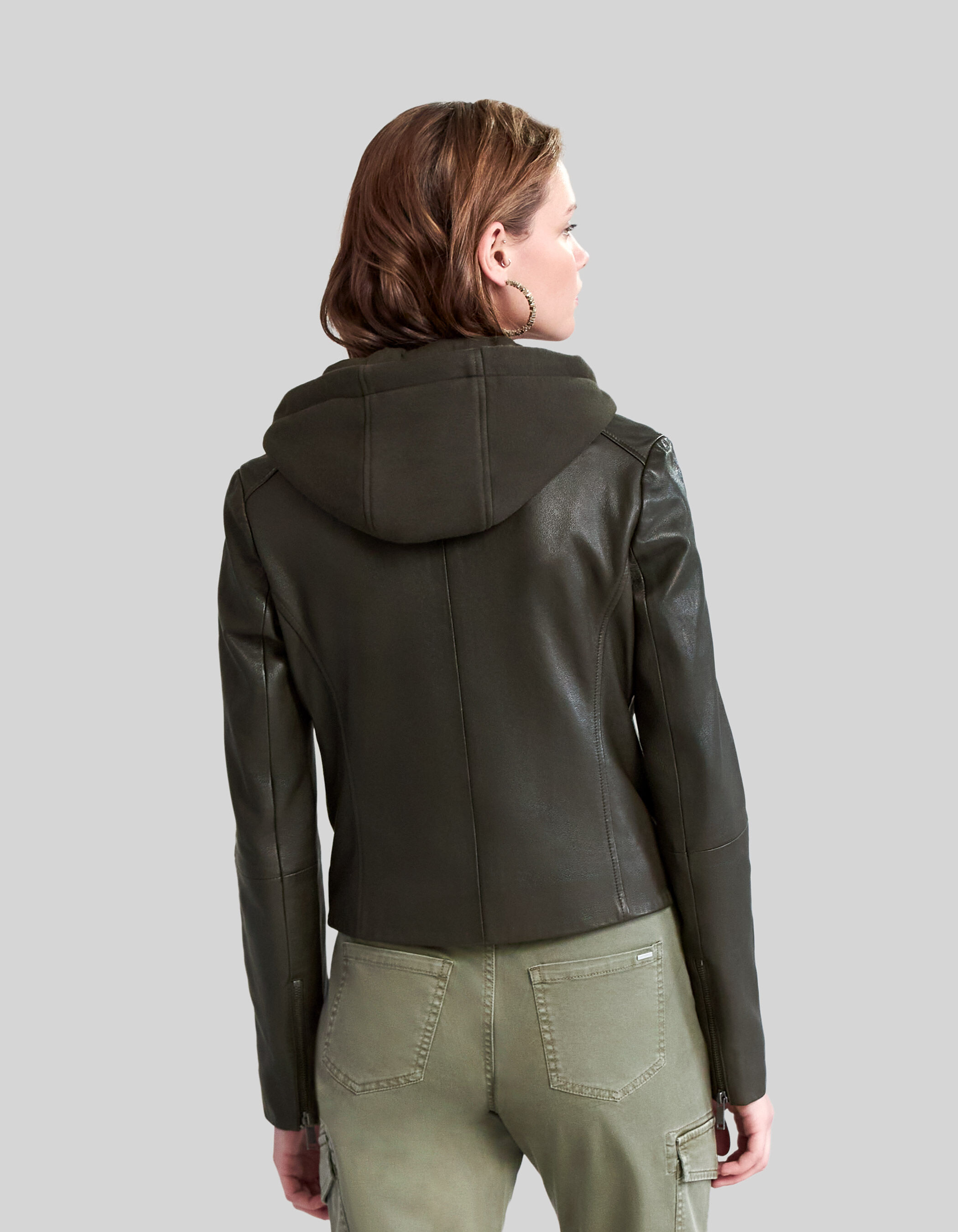 Veste en cuir wakame esprit motard a capuche Femme IKKS