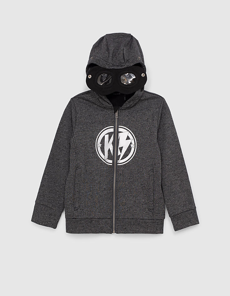 Graue Jungensweatjacke mit Brille und K-Print IKKS HERO-1