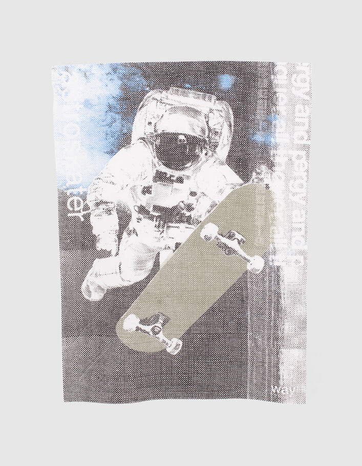 T-shirt blanc coton bio visuel astronaute-skateur garçon-5