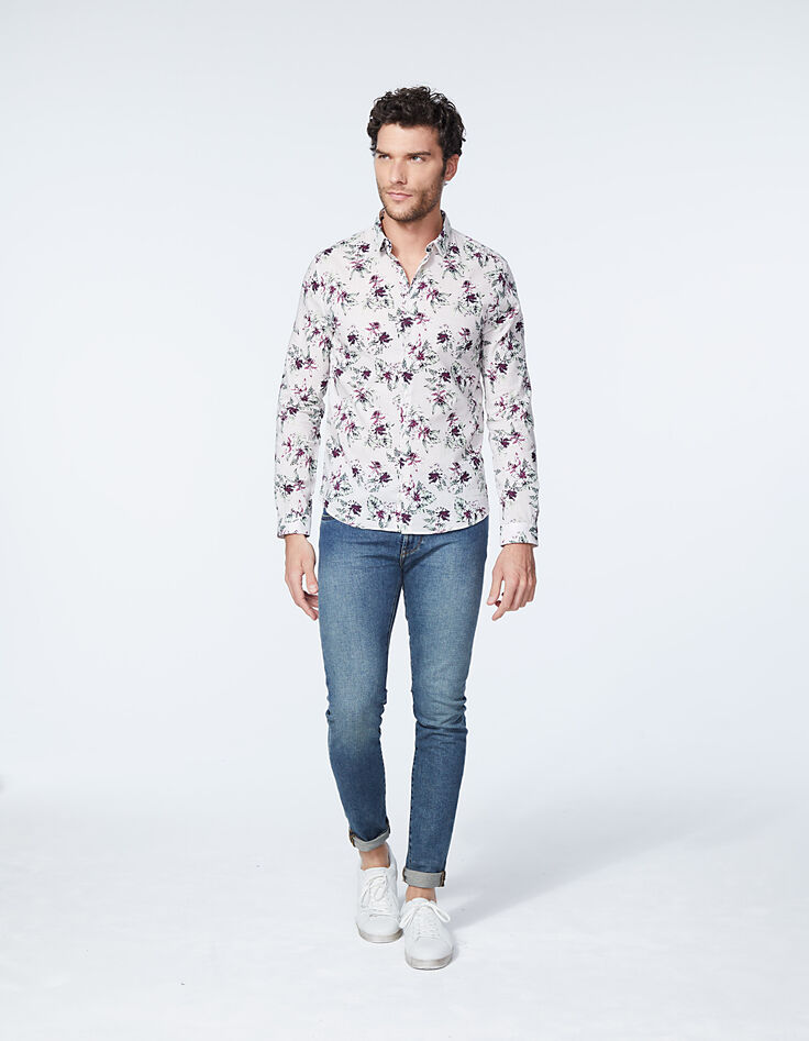 Chemise SLIM mauve imprimé fleurs et feuilles Homme-6