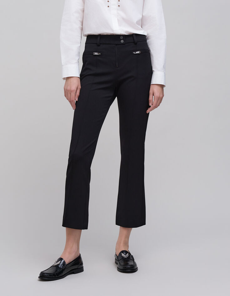 Pantal&oacute;n flare negro con bolsillos con cremalleras mujer-2