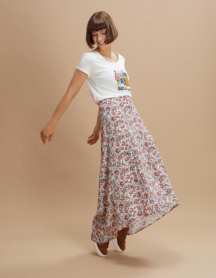 Lange gebroken witte rok bloemenprint I.Code-1
