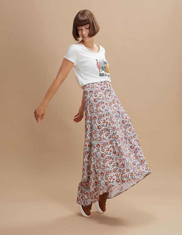 I.Code off-white floral print long skirt - I.CODE
