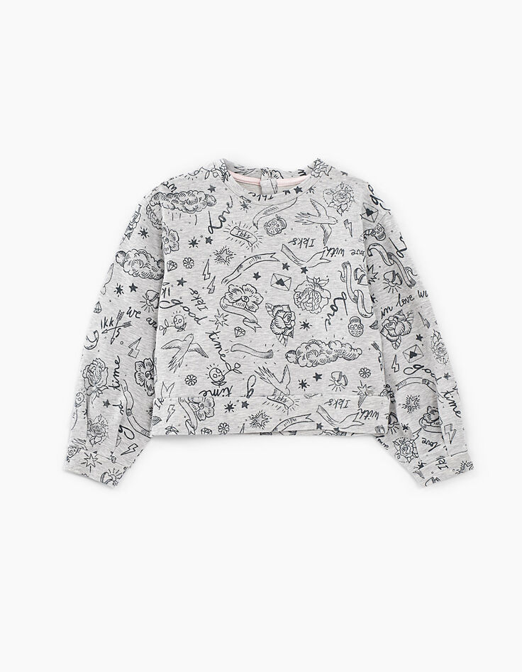 Girls’ medium grey marl rock drawing sweatshirt-2