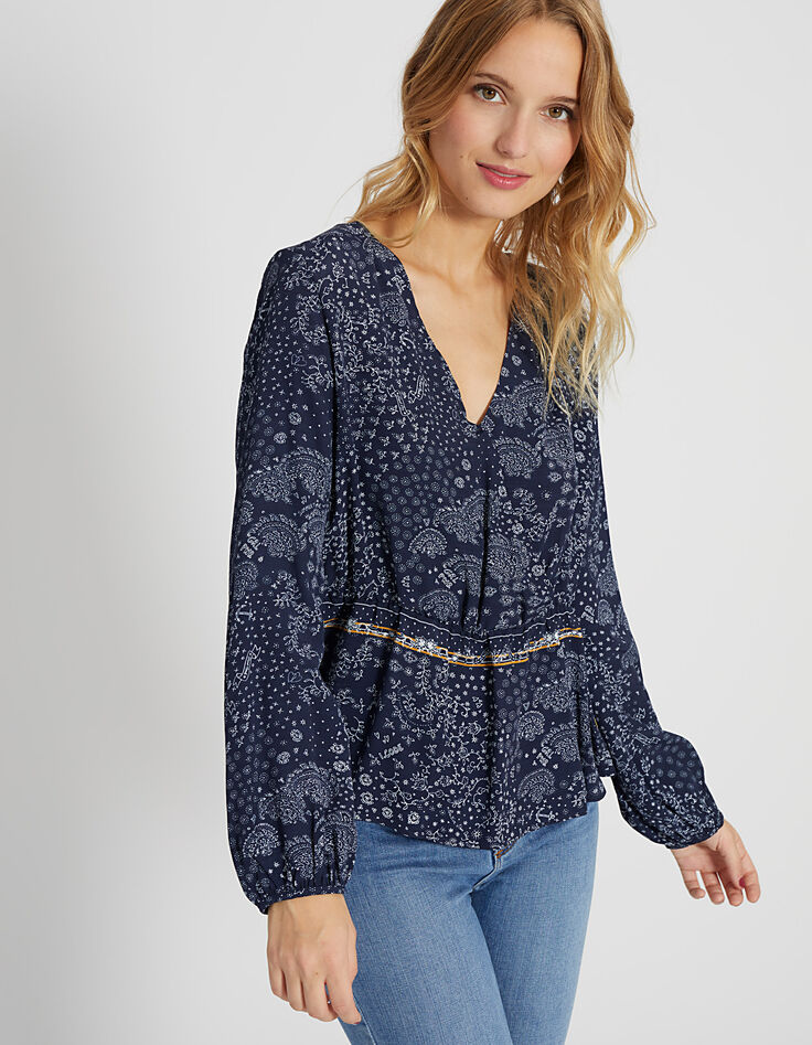 Top marine imprimé foulard I.Code-3