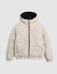 Beige en zwart gewatteerd omkeerbaar donsjack voor jongens-2