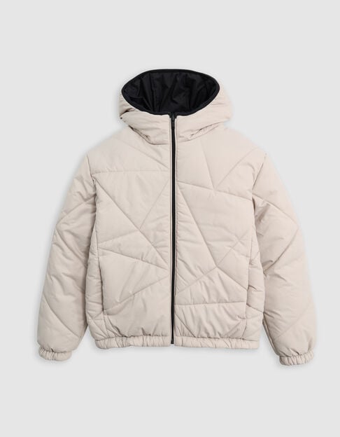Beige und schwarz gesteppte Wendedaunenjacke für Jungen - IKKS