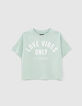 Zweifarbiges M&auml;dchen-T-Shirt mit Message in Mint-2