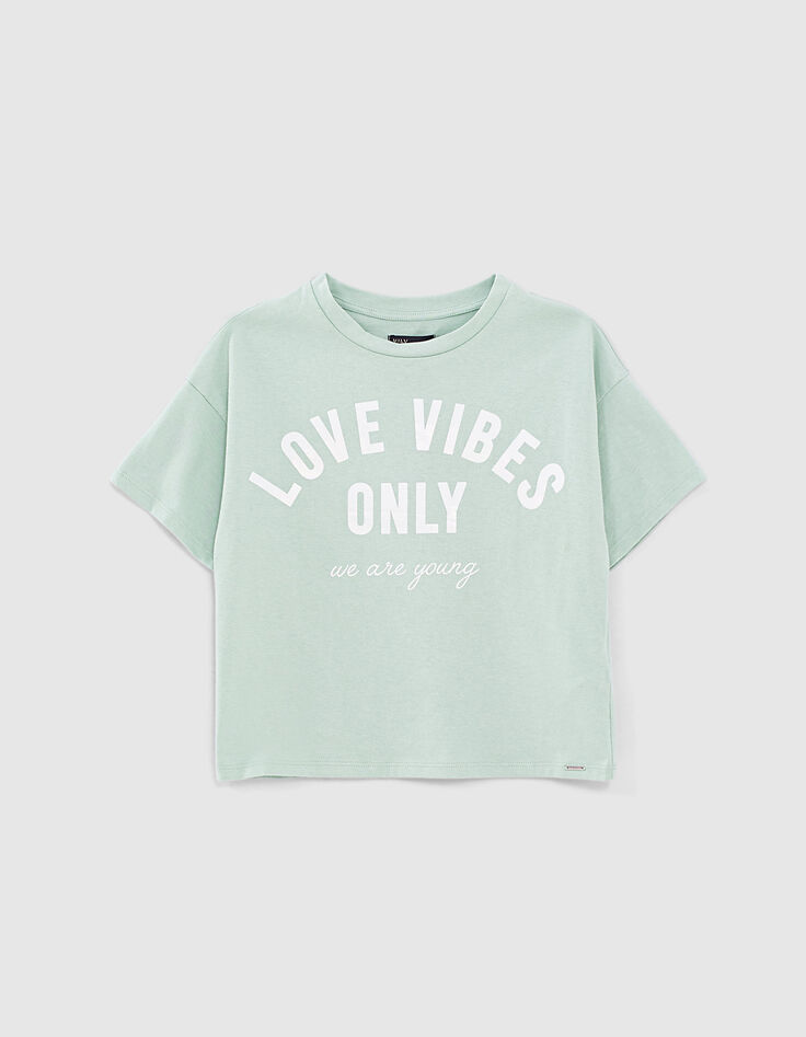 Zweifarbiges M&auml;dchen-T-Shirt mit Message in Mint-2