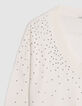 Women's white knitted V-neck studded sweater-7