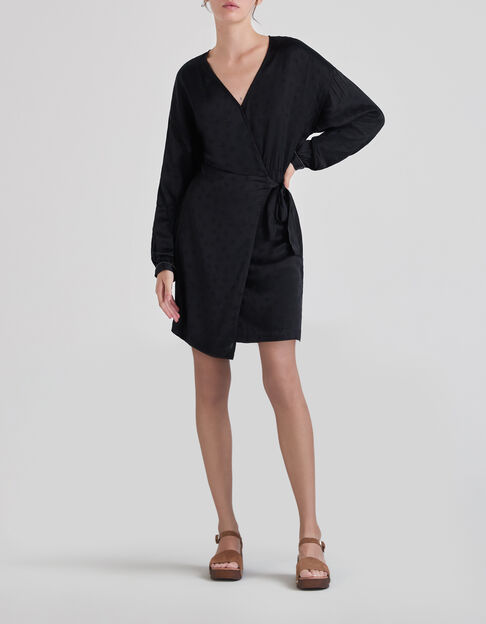 Zwarte wikkeljurk jacquard rockmotieven Dames - IKKS